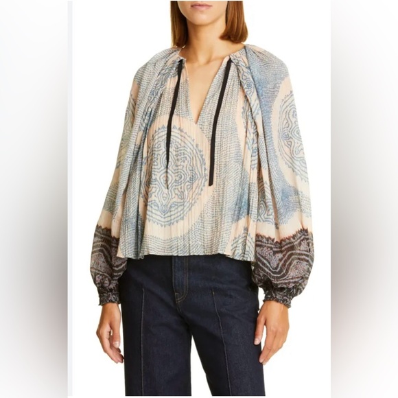 NWOT Ulla Johnson Pauline Printed Silk Chiffon Blouse Moonstone Blouse Size 6 - Picture 2 of 6